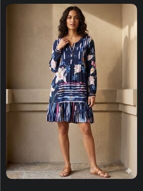 BLINK LONDON Floral Navy Tie-Dye Long-Sleeve Midi Dress
